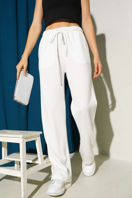 Witte wijde broek met trekkoord