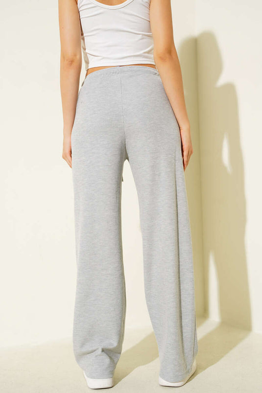 Grey Drawstring Wide Leg Pants