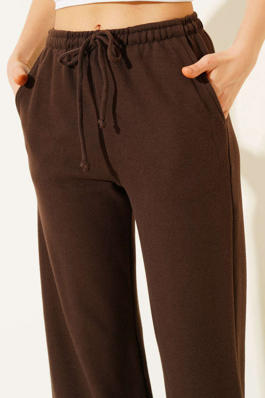 İp Bağcıklı Bol Paça Pantolon Kahve