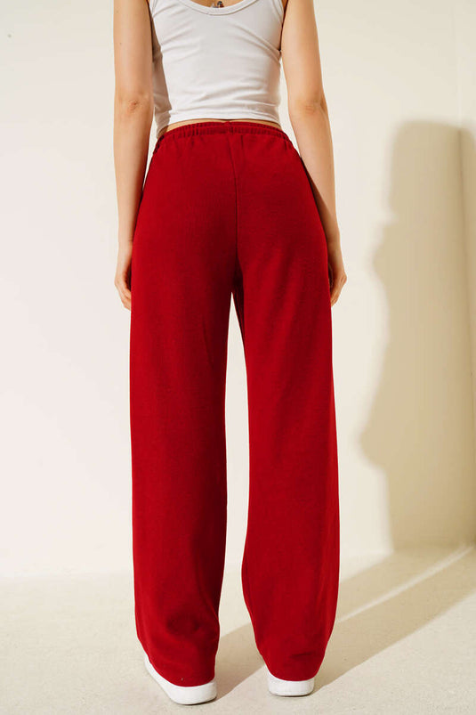 İp Bağcıklı Bol Paça Pantolon Kırmızı