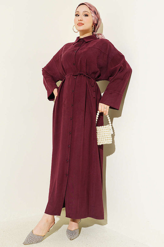Robe boutonnée avec détails à cordon en prune