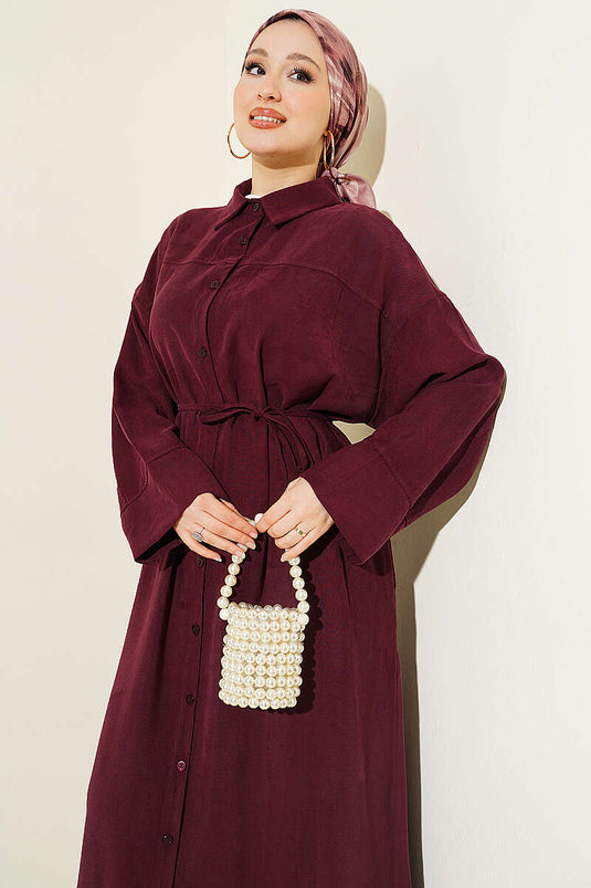 Robe boutonnée avec détails à cordon en prune