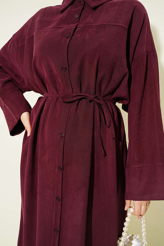 Robe boutonnée avec détails à cordon en prune
