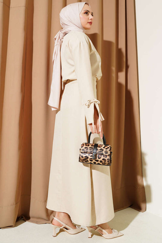 Basic Two-Piece Set with Drawstring Skirt Beige