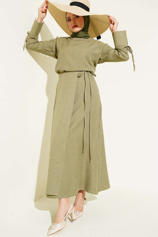 Completo Basic Due Pezzi con Gonna a Coulisse Verde Militare