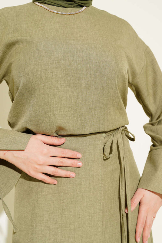 Completo Basic Due Pezzi con Gonna a Coulisse Verde Militare