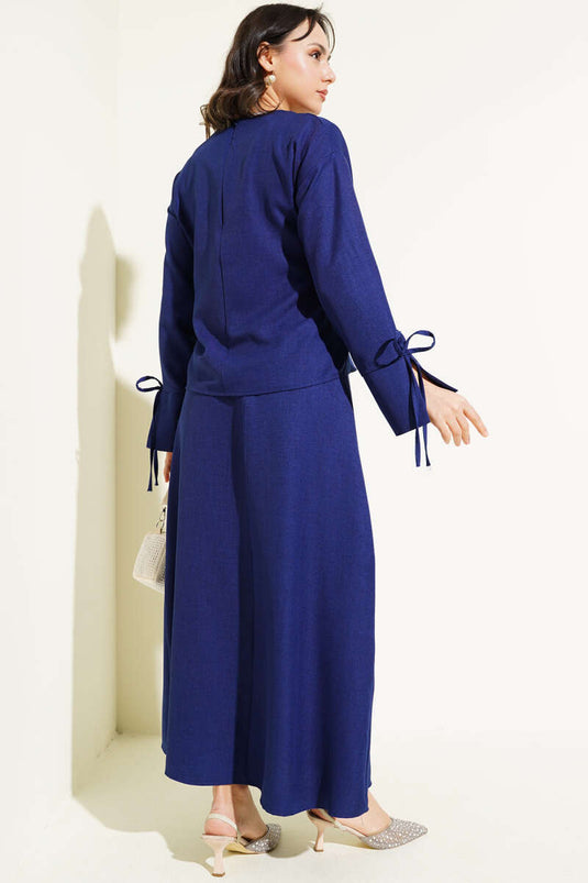 Ensemble deux pièces basique avec jupe nouée, bleu marine