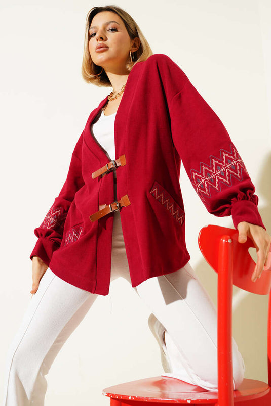 Gilet brodé à cordon, bordeaux