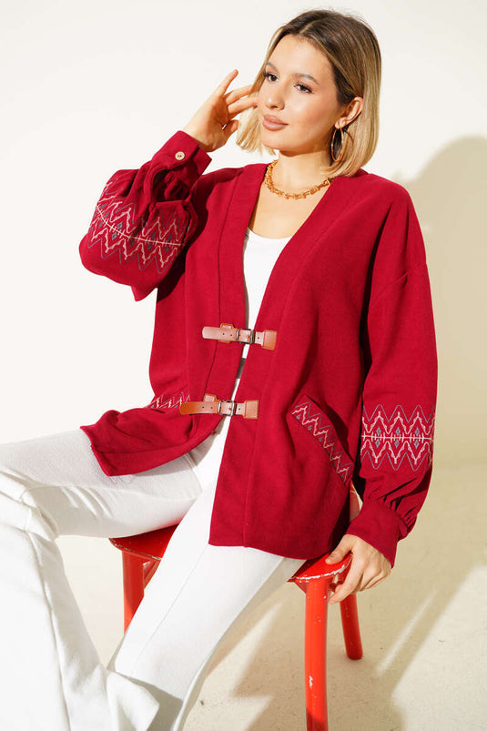 Gilet brodé à cordon, bordeaux