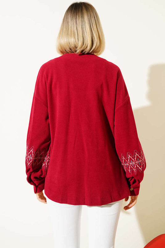 Gilet brodé à cordon, bordeaux