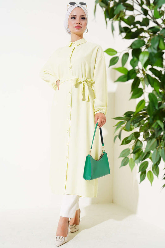 Lime Long Tunic with Front Button and Lace-Up