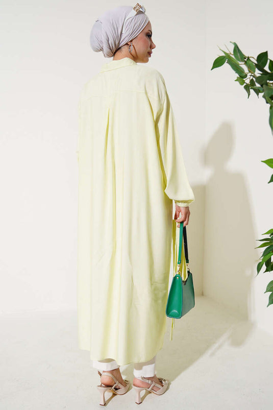 Lime Long Tunic with Front Button and Lace-Up