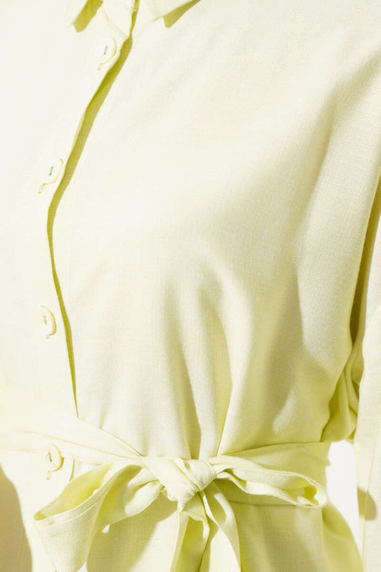 Lime Long Tunic with Front Button and Lace-Up
