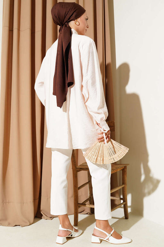 Oversized Laced Shirt Beige