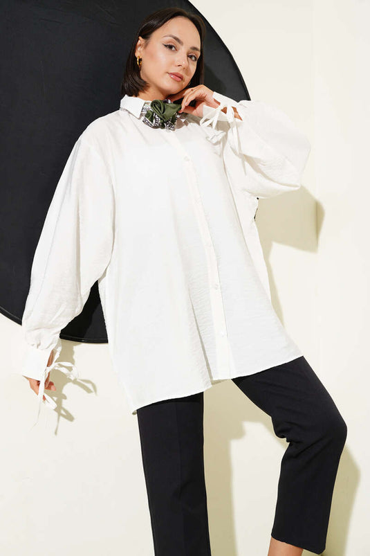 Chemise oversize avec liens en corde, blanche