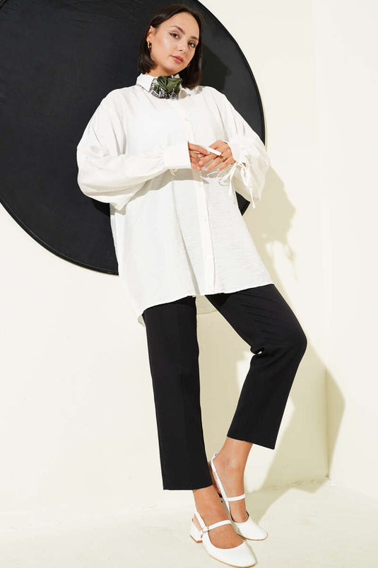 Chemise oversize avec liens en corde, blanche