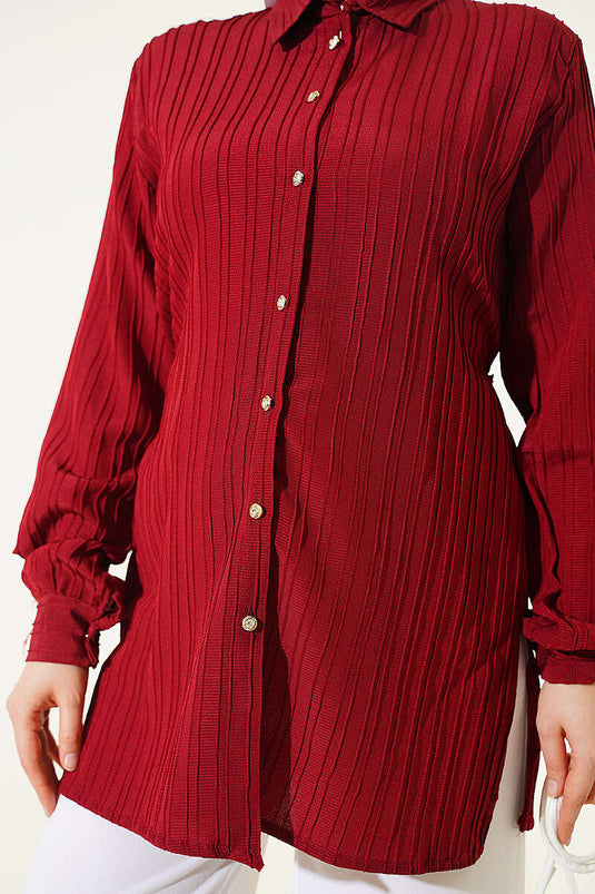 Camicia Bordeaux Con Dettaglio Nodi E Bottoni