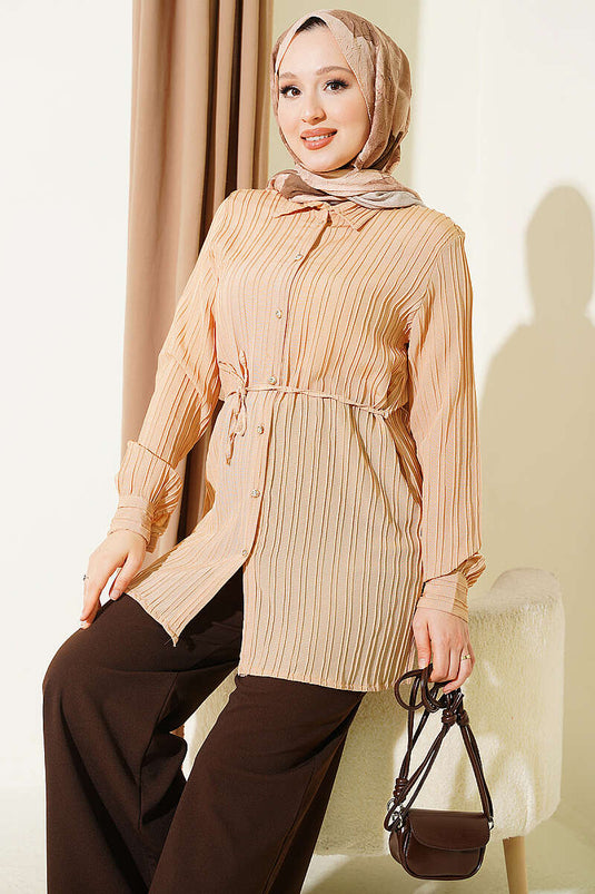 Camicia Latte Con Nodo E Bottoni In Pietra