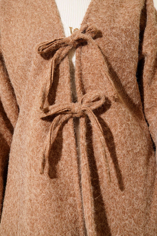 İp Bağlama Detaylı Ceket Latte