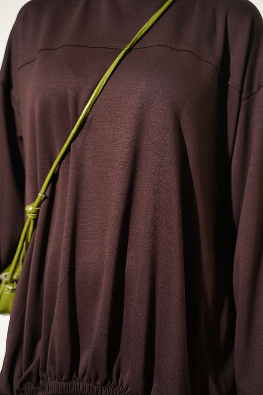 Bruin Tweedelig Set Met Strikdetail En Ruches