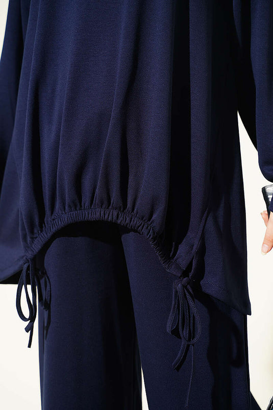 Navy Tweedelig Set Met Strikdetail En Ruches