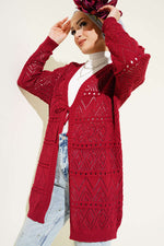 Cardigan en tricot à motif avec lien, bordeaux