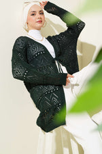 Cardigan en tricot à motif avec lien à nouer émeraude