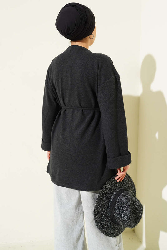 Tunique en velours côtelé anthracite à nouer une corde