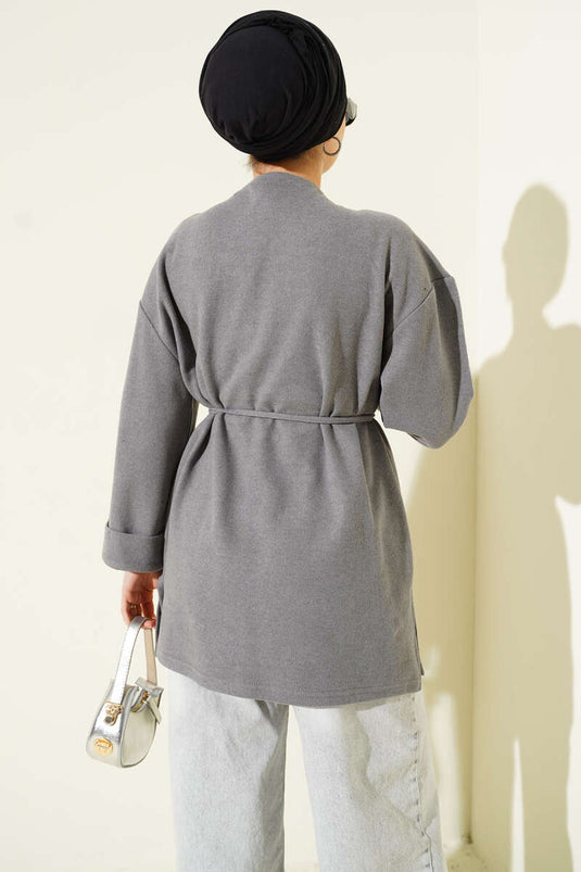 Rope-Tied Corduroy Tunic Gray