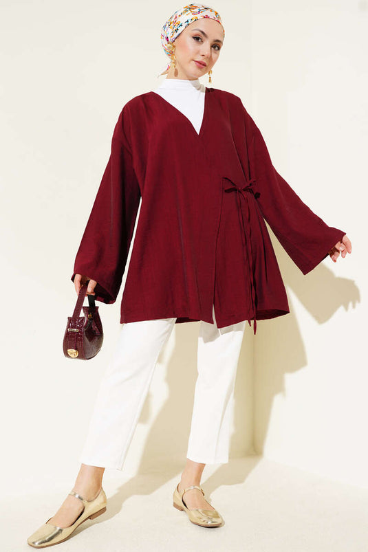 İp Bağlamalı Kimono Bordo