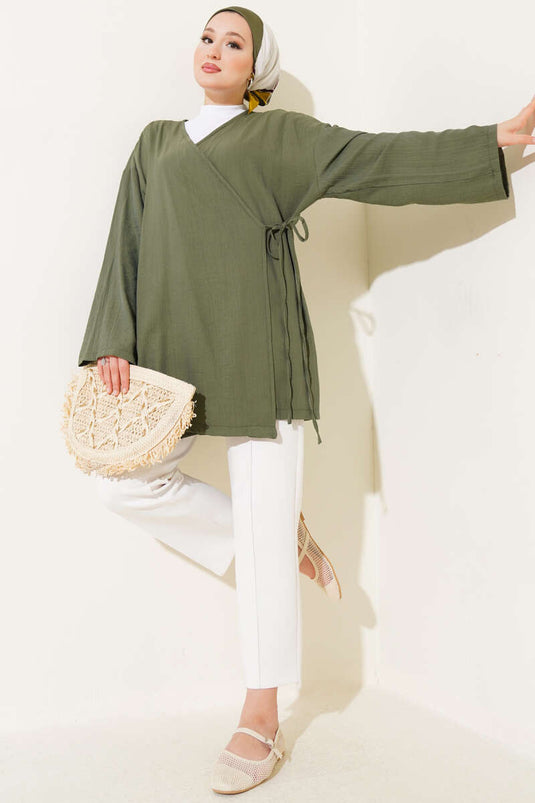 İp Bağlamalı Kimono Haki