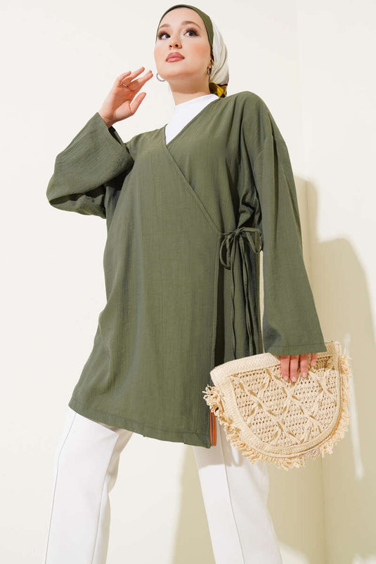 İp Bağlamalı Kimono Haki