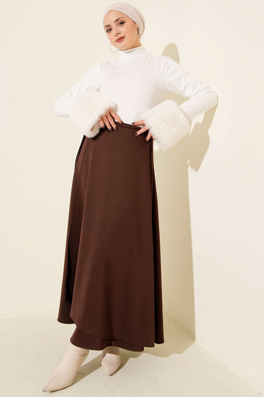 Jupe de plongée évasée à cordon de serrage, marron