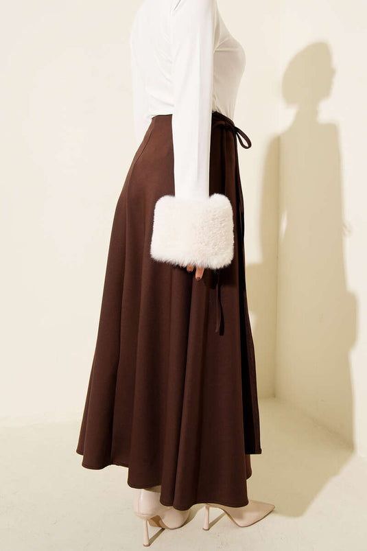 Jupe de plongée évasée à cordon de serrage, marron