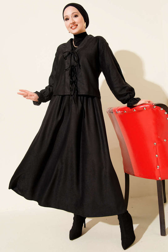 Ensemble deux pièces avec cordon de serrage et poignets élastiqués, noir