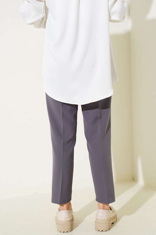 İp Detaylı Beli Lastikli Dar Paça Füme Pantolon