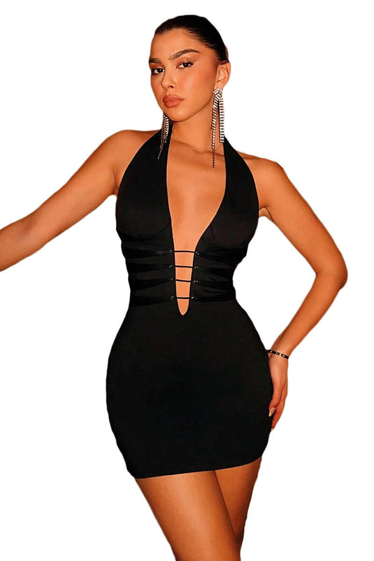 İp Detaylı Yaka Dekolteli Fantezi Gecelik Siyah