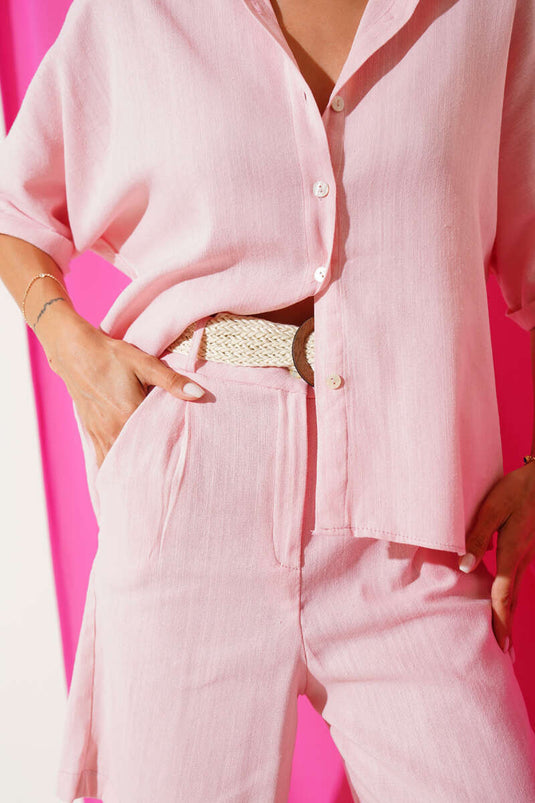 Ensemble deux pièces avec ceinture à cordon et short, rose poudré