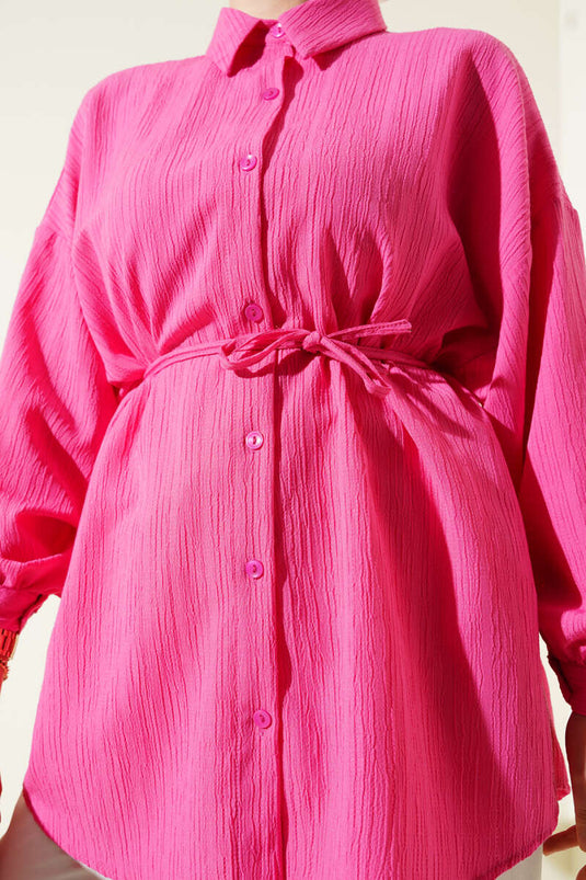 Chemise en écorce d'arbre avec ceinture en corde Fuchsia