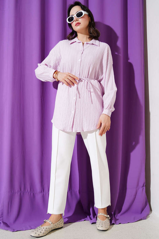 Chemise en écorce d'arbre avec ceinture en corde lilas