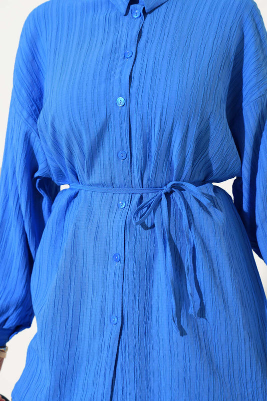 Camicia in corteccia d'albero con cintura a corda blu