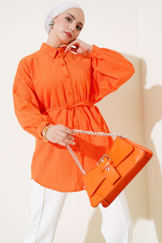 Chemise en écorce d'arbre avec ceinture en corde orange