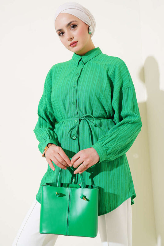 Tree Bark Shirt with Rope Belt Green