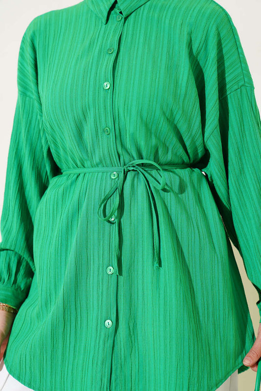 Tree Bark Shirt with Rope Belt Green