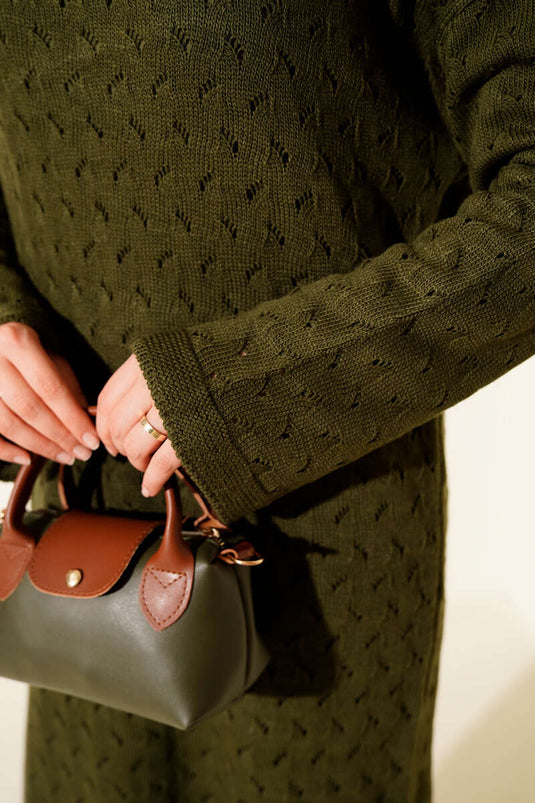 Robe en maille ajourée avec ceinture en corde, kaki