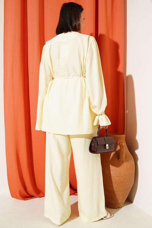 Rope Belted Brit Buttoned Two Piece Suit Yellow