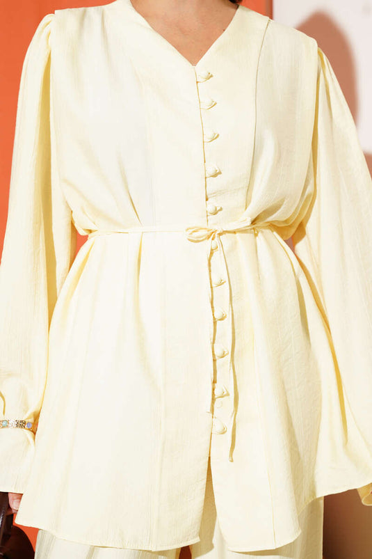 Rope Belted Brit Buttoned Two Piece Suit Yellow