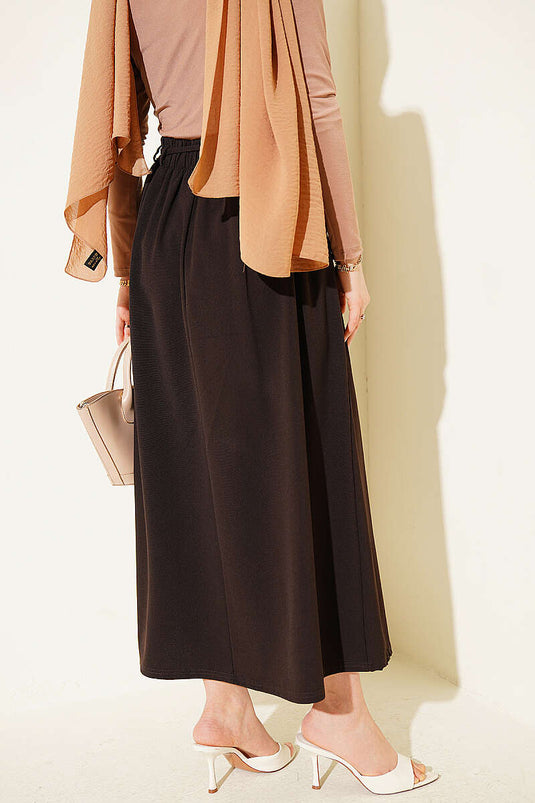 Double Pleated Skirt with Rope Belt Dark Brown