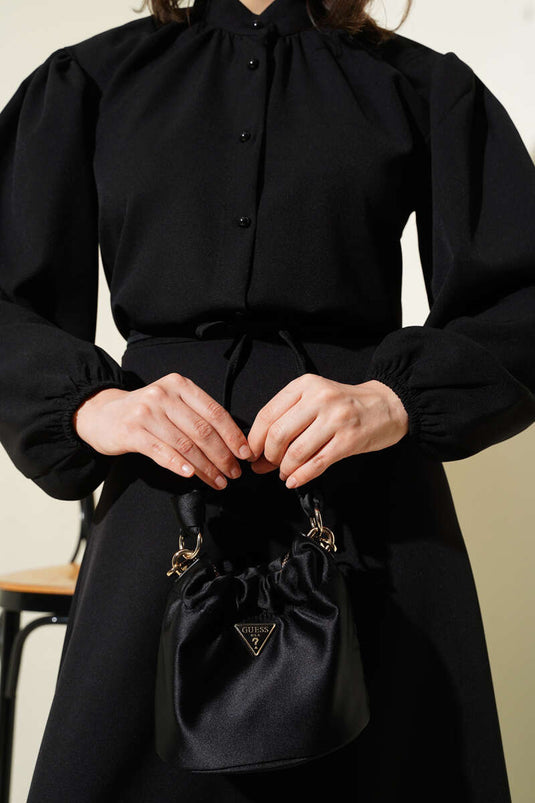 Two Piece Suit with Rope Belt and Buttoned Skirt in Black