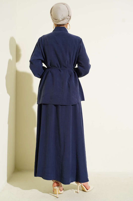 Double Set with Rope Belt and Skirt, Tencel, Indigo